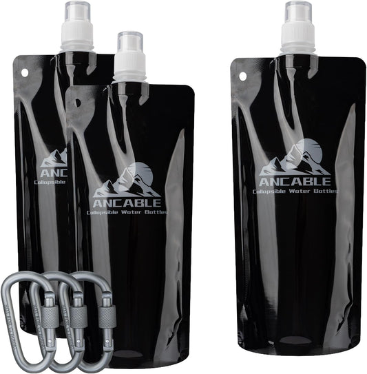 Ancable 33oz (1L) Collapsible Water Bottles, 3-Pack Reusable Travel Foldable Water Bottles for Hiking Camping Running Bike, BPA-Free Water Bottle