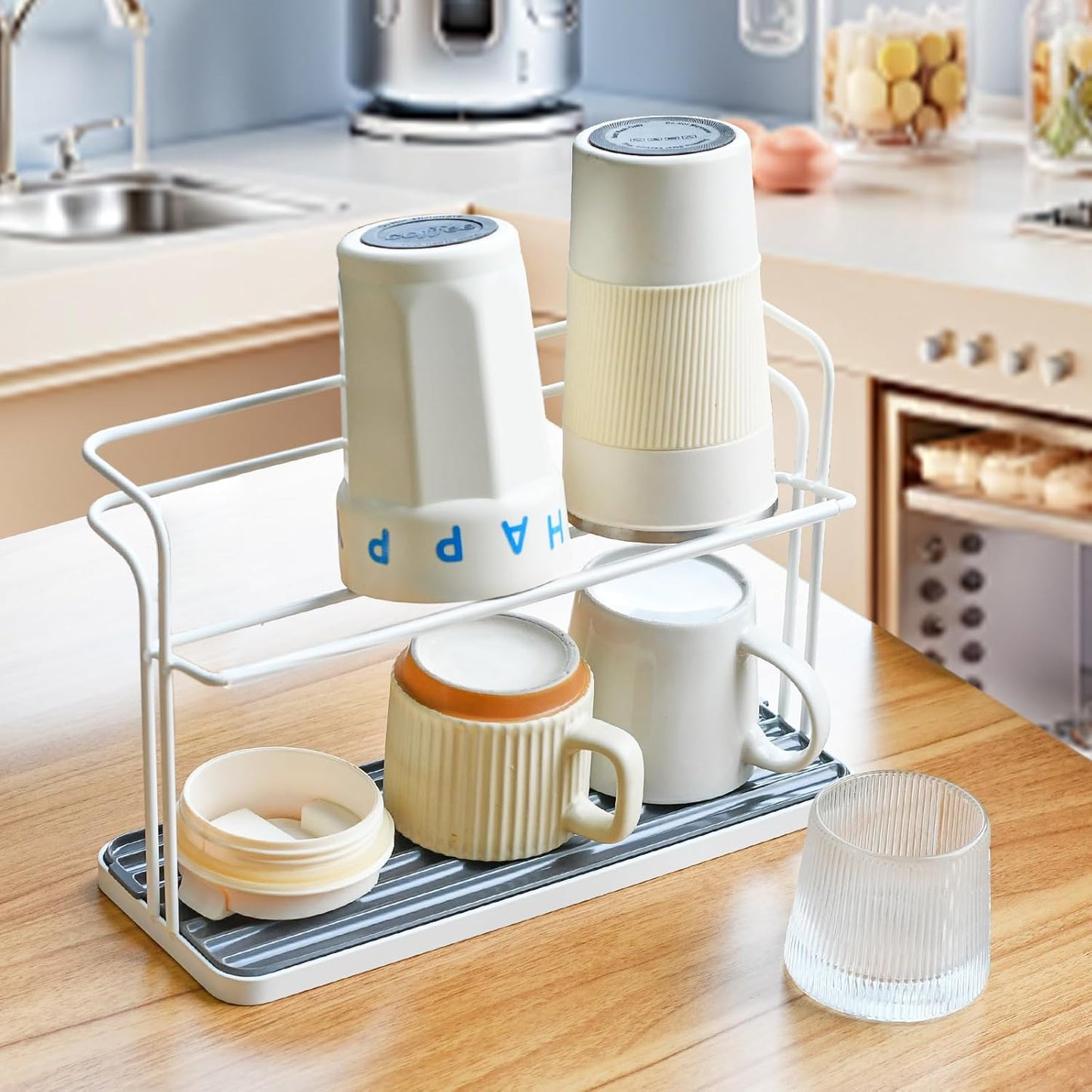 Bottle & Cup Drying Rack with Drain Tray (Stainless Steel Silver)