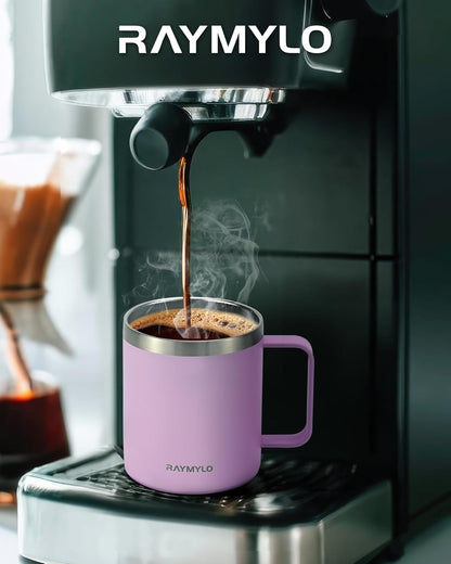 RAYMYLO Insulated Coffee Mug 12 oz, Double Wall Stainless Steel Coffee Mug with Lids, Leak-Proof & Detachable Slider Lid for Thorough Clean, Keeps Coffee Cold for 9 Hrs, Suitable for Camp Home Office