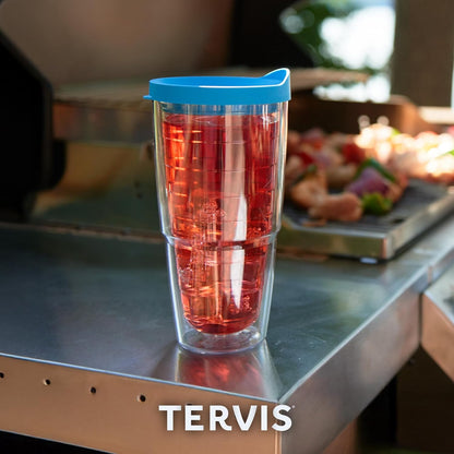 Tervis Clear & Colorful Tabletop Made in USA Double Walled Insulated Tumbler Travel Cup Keeps Drinks Cold & Hot, 16oz Mug, Clear