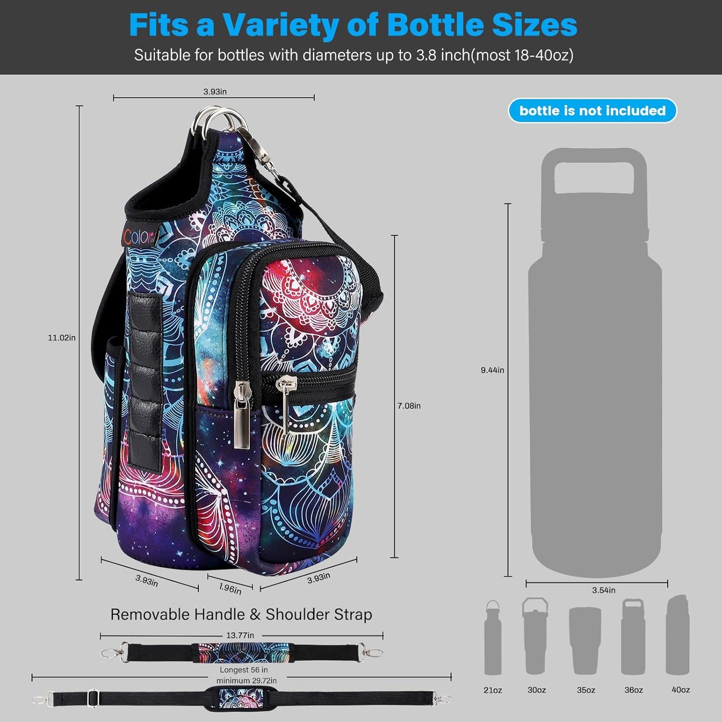 icolor Magnetic Gym Bag Water Bottle Carrier Holder with Phone Pockets & Shoulder Strap,Gym Magnetic Bag 5 Built-in Magnets Gym Accessories Organizer Sling Bottle Bag Pouch Sleeve