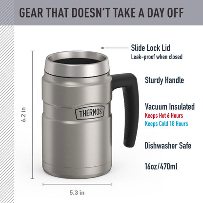 Thermos Stainless King 16 Ounce Coffee Desk Mug, Matte Steel