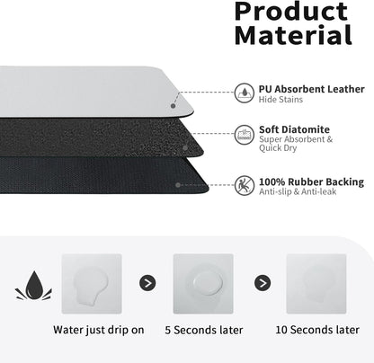 HotLive Dish Drying Mat for Kitchen Counter, Heat Resistant Drainer Mats with Non-slip Rubber Backed, Hide Stain Kitchen Super Absorbent Draining Mat, Easy to Clean Dish Rack Pad, Dark Grey 16"x18"