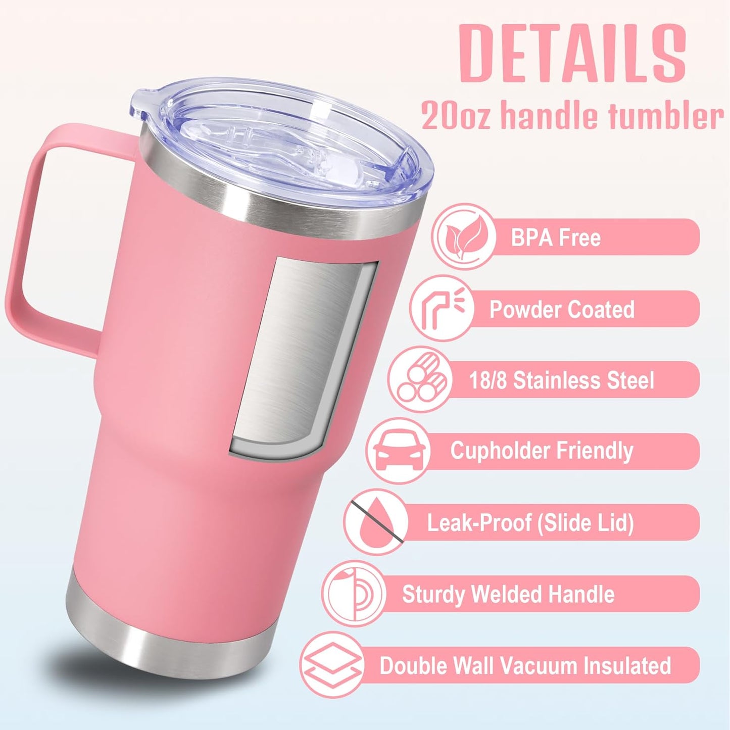 20 oz Tumbler with Handle and Lid, Stainless Steel Tumbler Insulated Travel Coffee Mug, Spill Proof Double Wall Vacuum Tumbler Cup Keep Drink Hot & Cold,White, 1 Pack