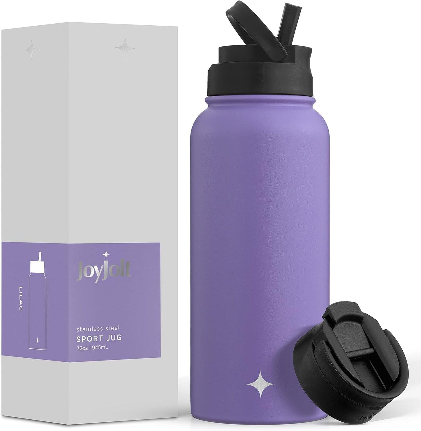 JoyJolt Triple Insulated Water Bottle with Straw Lid AND Flip Lid! 22oz Water Bottle, 12 Hour Hot/Cold Vacuum Insulated Stainless Steel Water Bottle. BPA-Free Leakproof Water Bottles - Thermos Bottle