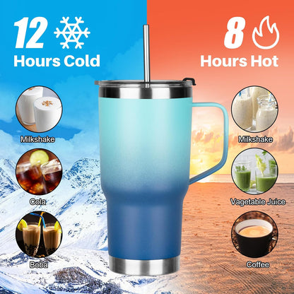 20 oz Tumbler with Handle, Stainless Steel Insulated Tumbler with Lid and Straw, Double Wall Vacuum Coffee Mug Tumbler, Insulated Coffee Thermal Cup for Cold and Hot (Light Purple)