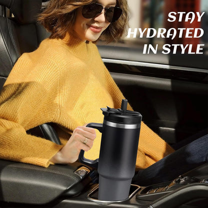 30 oz Tumbler with Handle and Straw - Keep Cold 36H & Hot 12H, Metal Coffee Cup with Lid (Straw & Flip Lid), 30oz Insulated Stainless Steel Thermal Mug, Leak-proof Travel Water Bottle