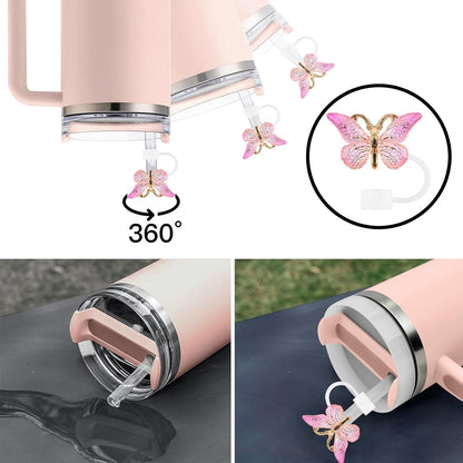 Cute Straw Cover Cap for Stanley Cup Accessories,Bling Straw Toppers for Stanley Tumbler 40&30 oz,Reusable Straws Tips Protectors Compatible with 10mm Straws