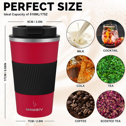 MOMSIV 12oz Travel Mug, Insulated Coffee Cup with Leakproof Lid, Travel Coffee Mug Vacuum Stainless Steel Double Walled Reusable Coffee Cup for Hot and Cold Water Coffee