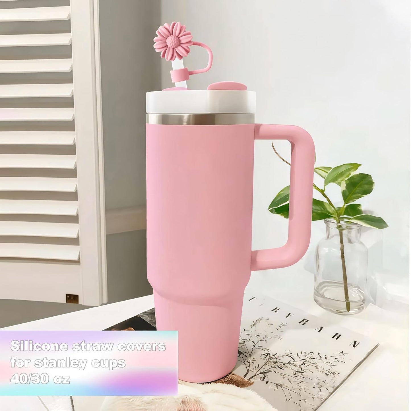 6Pcs Straw Toppers, Cute Flower Straw Covers Cap for Stanley Cup Accessories, 10mm Silicone Drinking Topper for Stanley 30&40 Oz Tumbler Cups