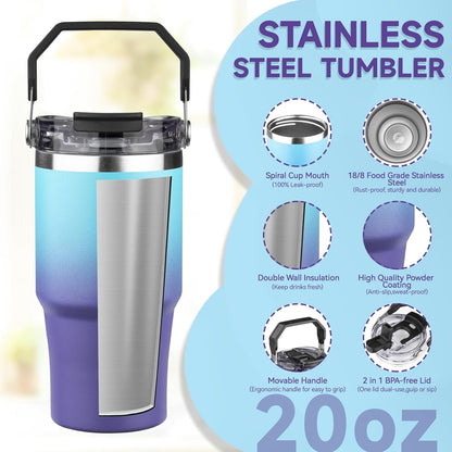 30oz Tumbler with Handle and Flip Straw Lid Double Wall Insulated Travel Coffee Mug Stainless Steel Vacuum Insulated Coffee Tumbler Cup for Hot and Cold Beverages,Leak-proof&BPA-free (30oz,Black)