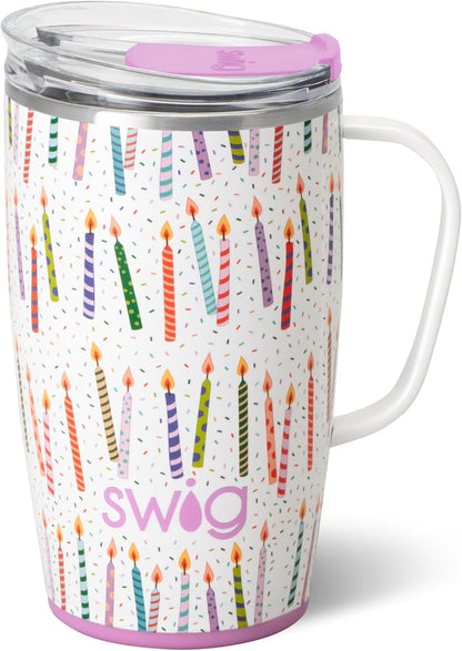 Swig Life 18oz Travel Mug, Insulated Tumbler with Handle and Lid, Cup Holder Friendly, Dishwasher Safe, Stainless Steel, Travel Coffee Cup (Honey Meadow)