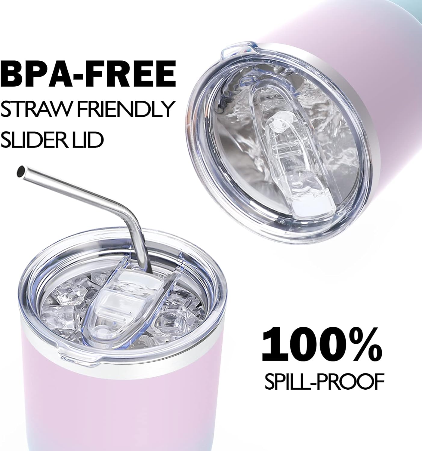 30oz Insulated Tumblers with Lids and Straws, Double wall Stainless Steel Tumbler with straw, Reusable Spill Proof Tumbler, Perfect for Iced Coffee, Tea & More- Flamingo