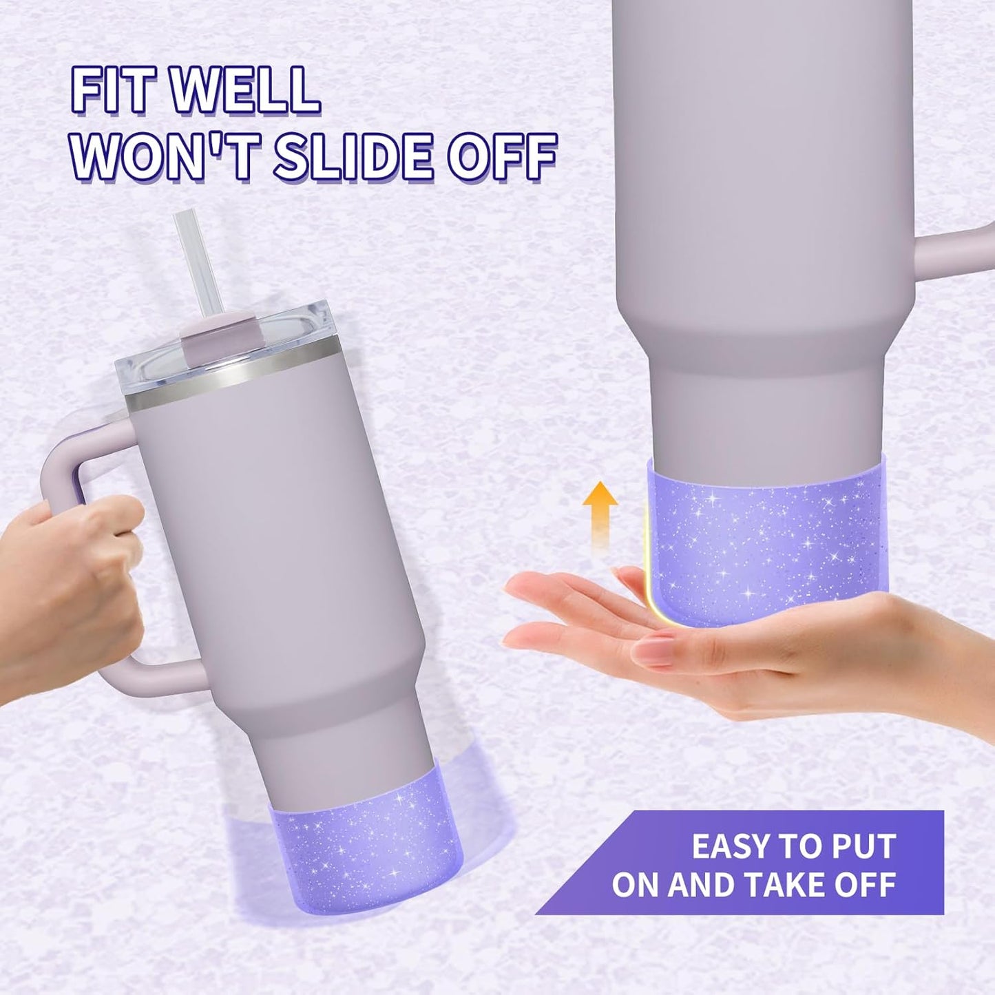 WUQID Protective Bling Silicone Boot Sleeve, Compatible with Stanley Tumbler 20-40oz & Hydro Flask Bottle 12oz-24oz, Glitter Reduces Dents Sleeve Cover for More Bottles/Tumblers Bottom of 2.83-2.95in