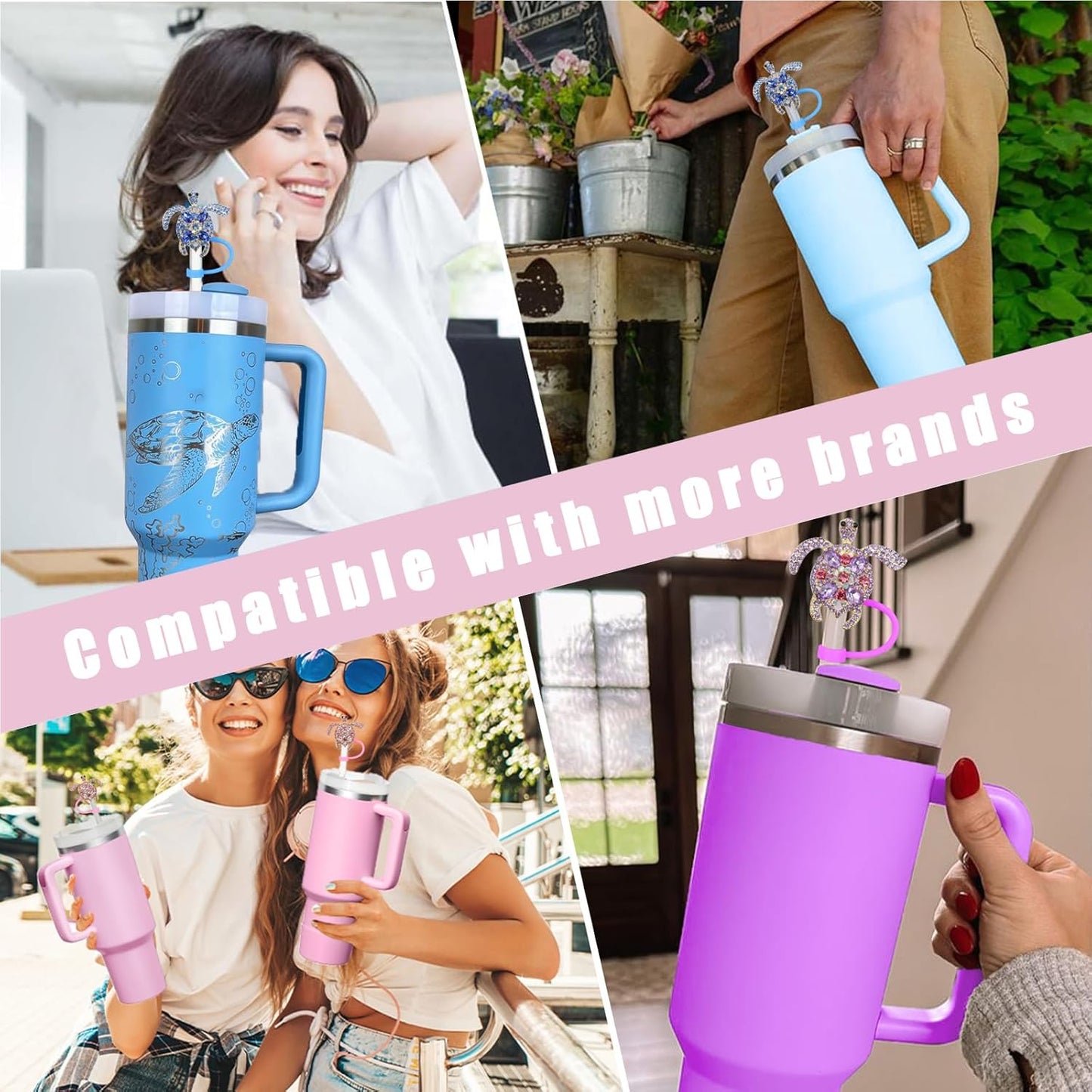 Cute Straw Cover Cap for Stanley Cup Accessories,Bling Straw Toppers for Stanley Tumbler 40&30 oz,Reusable Straws Tips Protectors Compatible with 10mm Straws