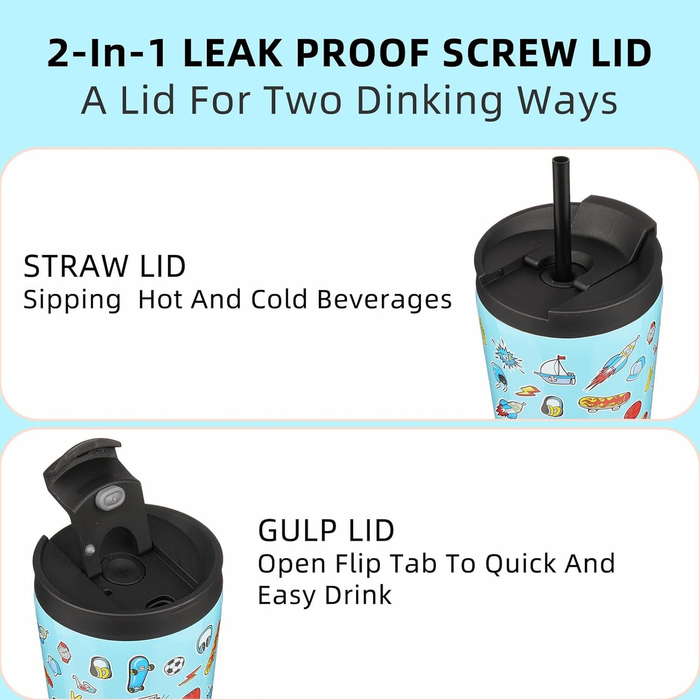 BJPKPK 22oz Insulated Tumbler With lid And Straw Stainless Steel Tumblers Travel Coffee Mug Reusable Thermal Cup,Sky