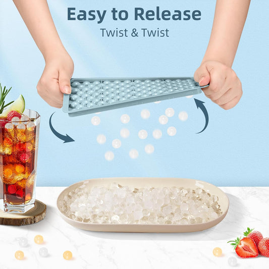 WIBIMEN Mini Ice Cube Trays, 0.55” Tiny Pebble Ice for Iced Coffee & Cocktails, Fast Chill, Easy Twist Release, Stackable with Lid & Storage Bin (4 Pack, Blue)