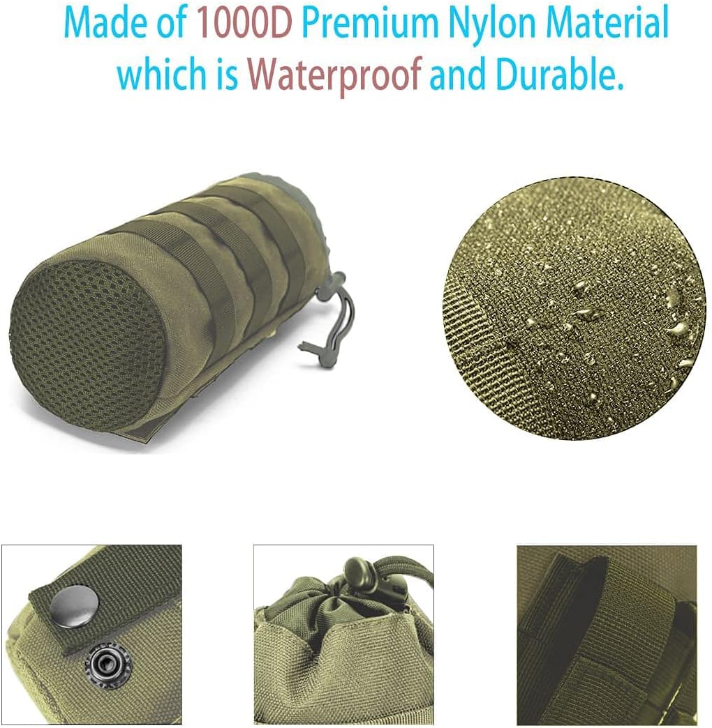 Tactical MOLLE Water Bottle Pouch, 3-Way Attachment: Backpack MOLLE, Belt Loop & D-Ring Hook, Anti-Swing 1000D Nylon Bottle Holder for Hiking Hunting, Fits 18-25oz Flasks