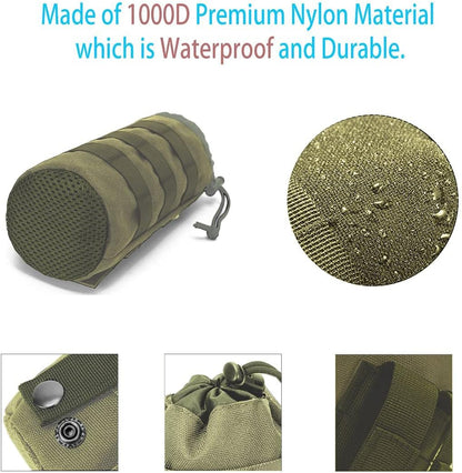 Tactical MOLLE Water Bottle Pouch, 3-Way Attachment: Backpack MOLLE, Belt Loop & D-Ring Hook, Anti-Swing 1000D Nylon Bottle Holder for Hiking Hunting, Fits 18-25oz Flasks
