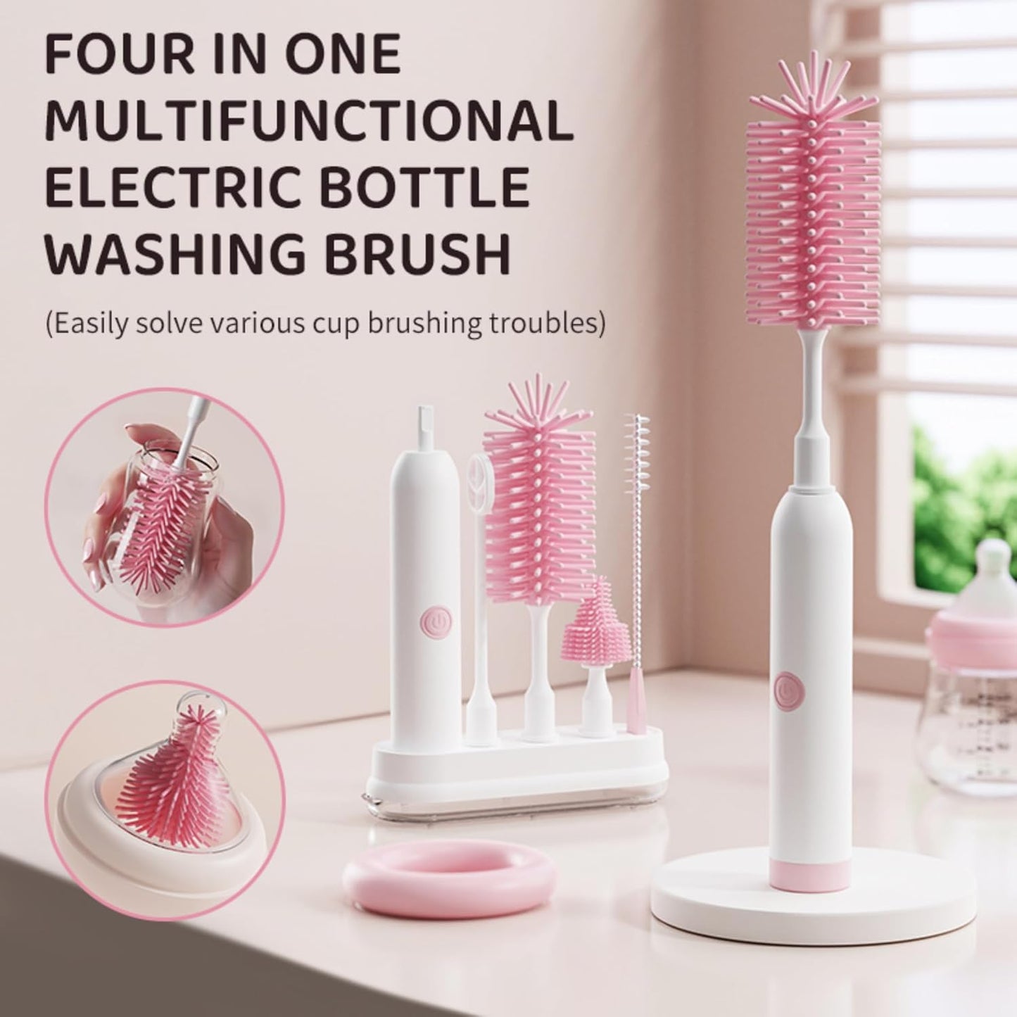 Rechargeable Electric Bottle Brush with Stand - 360° Spin Silicone Cleaner for Baby Bottles, Breast Pumps & Small Household Containers (Sea Blue)