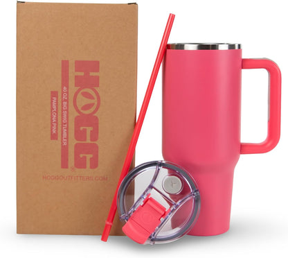 Hogg Big Swig 40 oz Tumbler with Handle and Straw - Red, 40oz Insulated Stainless Steel, Water Tumbler with Straw, Water Cup with Handle, Versatile Leak Proof Lid