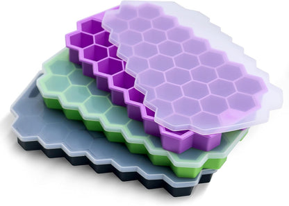 Ice Cube Trays for Freezer with Lid-37 Grid Silicone for Small Ice Cube Molds,Easy-Release Reusable in Organizer Bins or Ice Bucket for Cocktail bar or Iced Coffee Cup