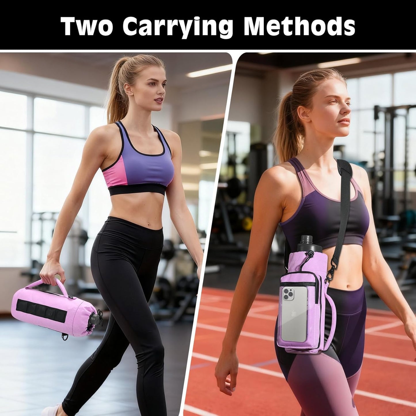 MoKo Magnetic Gym Bag, Magnetic Water Bottle Holder with Clear Phone Pouch, Built-in 4 Magnets Fitness Bag for Men and Women Compatible with Most Water Bottles, Gym Accessories Gifts, Black
