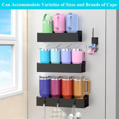 HuggieGems Magnetic Water Bottle Holder for Refrigerator, Cup Holder Organizer for Stanley and Tumbler for Kitchen, 4 Pack, Black