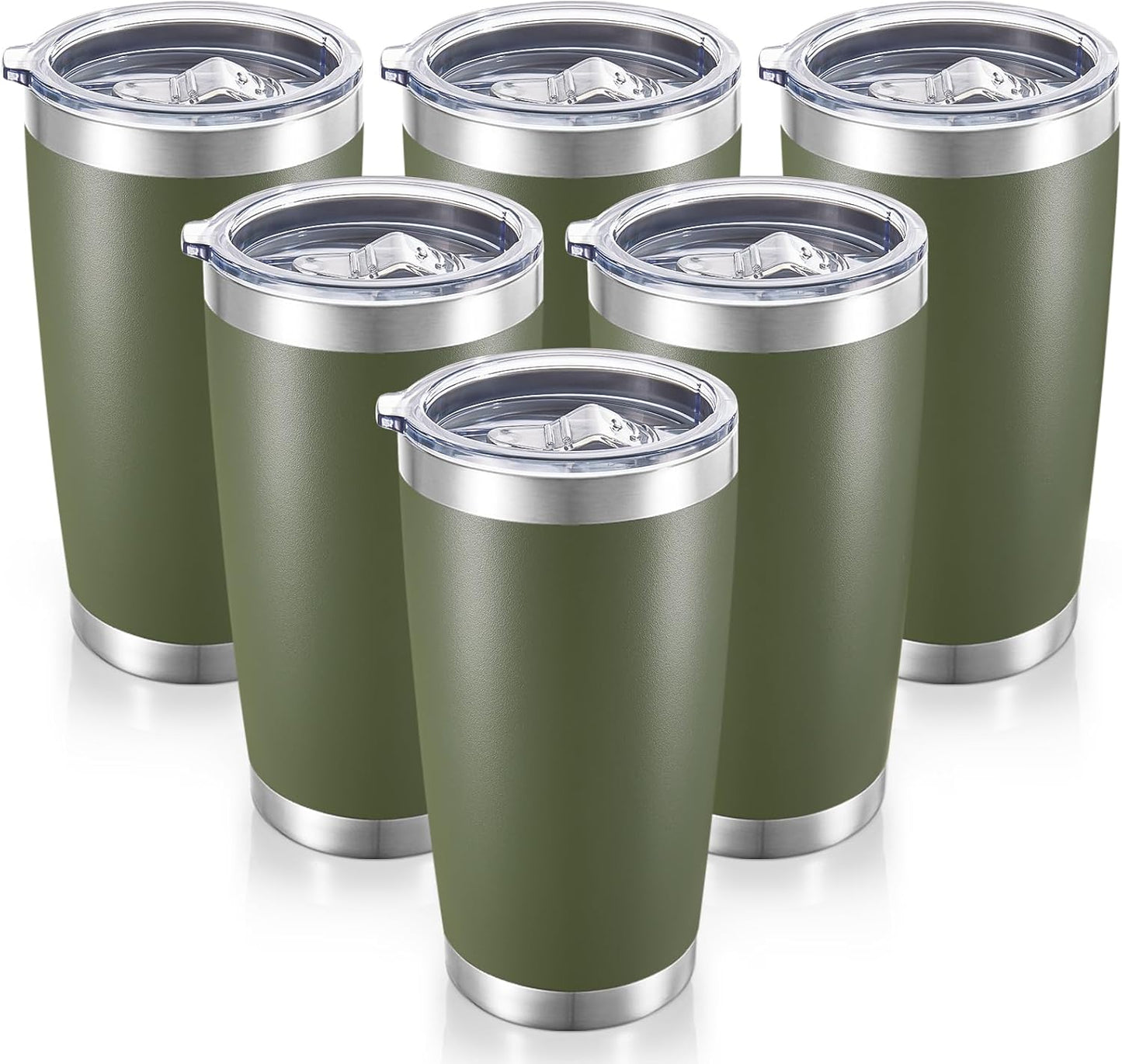 20 oz Tumblers Bulk Stainless Steel Tumbler with Lid Double Wall Vacuum Insulated Coffee Mug 20oz Powder Coated Cup for Hot and Cold Drinks, Stainless, 6 pack