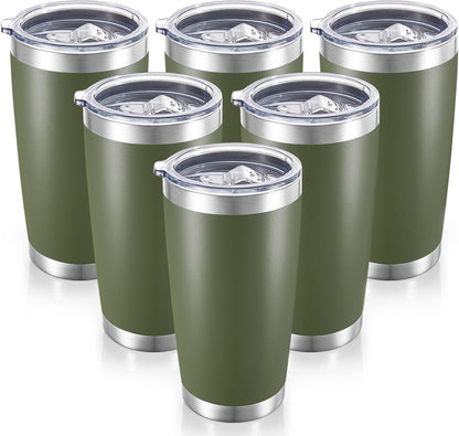 20 oz Tumblers Bulk Stainless Steel Tumbler with Lid Double Wall Vacuum Insulated Coffee Mug 20oz Powder Coated Cup for Hot and Cold Drinks, Stainless, 6 pack