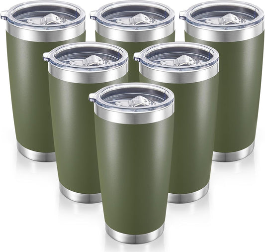 20 oz Tumblers Bulk Stainless Steel Tumbler with Lid Double Wall Vacuum Insulated Coffee Mug 20oz Powder Coated Cup for Hot and Cold Drinks, Stainless, 6 pack
