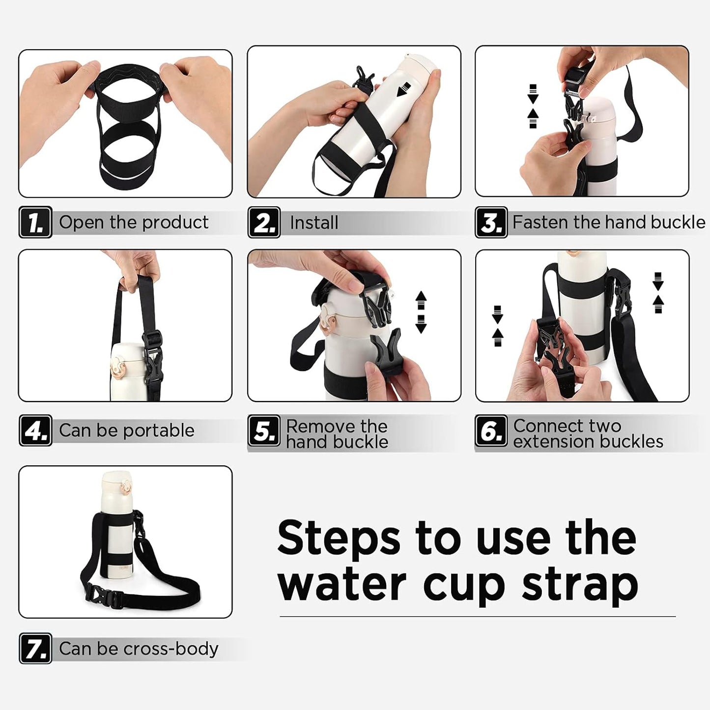 EasyAcc Water Bottle Holder Strap Sling, for Owala FreeSip 24 32 40 oz, Hydro Flask, Cirkul, Yeti, Stanley Flip, Universal Water Bottles, with Carabiner, for Walking Curise Travel (Bottle Excluded)