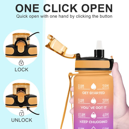 Enerbone Water Bottle, Leakproof BPA & Toxic Free, Motivational Water Bottle with Times to Drink and Straw, Fitness Sports Water Bottle with Strap for Office, Gym, Outdoor Sports