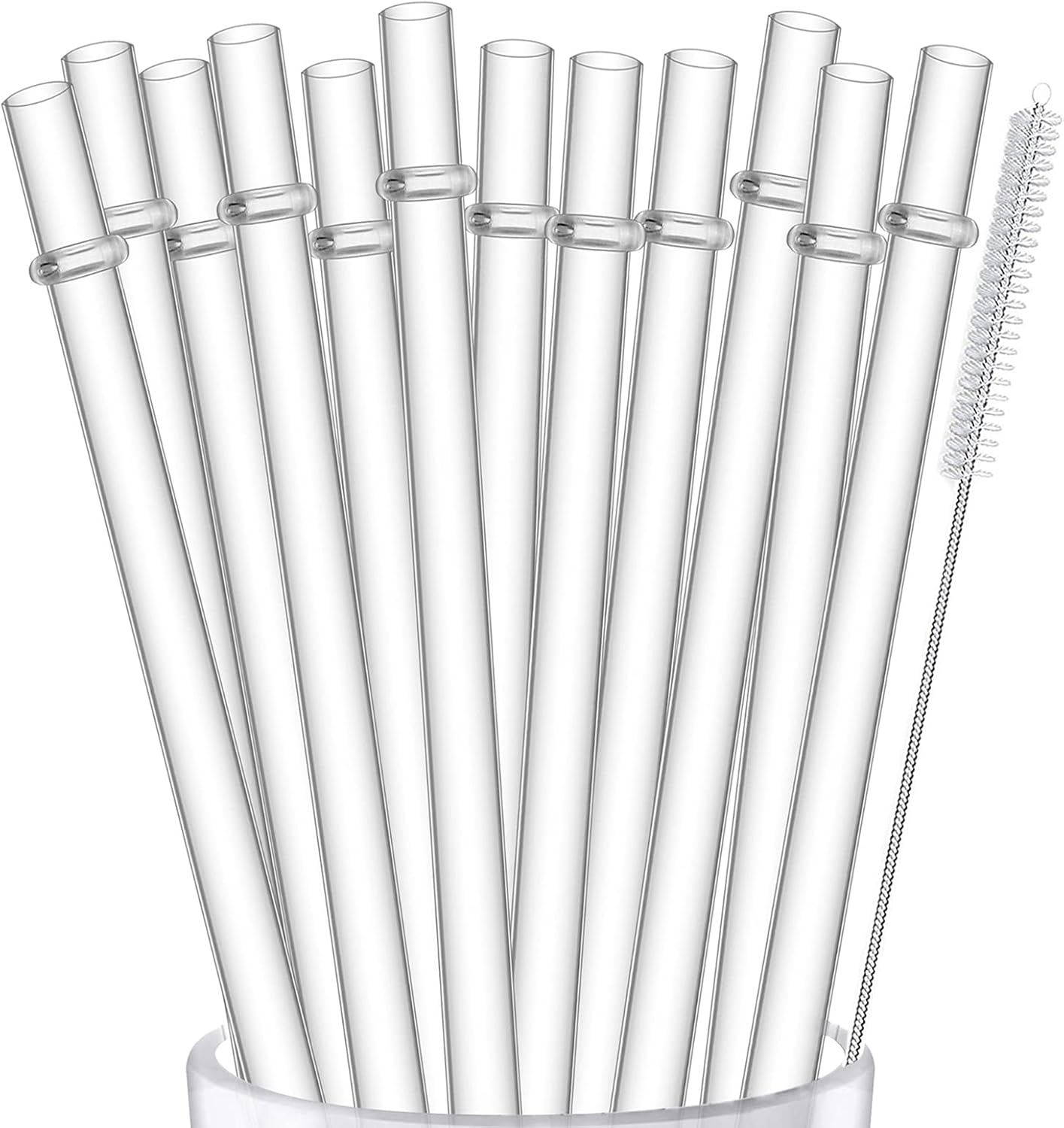 ALINK 12-Pack Reusable Clear Plastic Straws, 10.5 in x 0.3 in Replacement Tumbler Straws, BPA-Free Dishwasher-Safe Hard Straws with Brush for Stanley, YETI, Starbucks, Owala, Mason Jars 16–32 oz Cups
