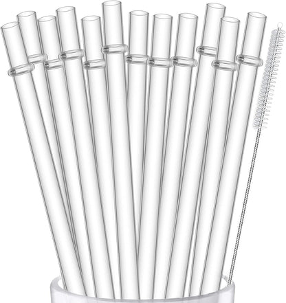 ALINK 12-Pack Reusable Clear Plastic Straws, 10.5 in x 0.3 in Replacement Tumbler Straws, BPA-Free Dishwasher-Safe Hard Straws with Brush for Stanley, YETI, Starbucks, Owala, Mason Jars 16–32 oz Cups