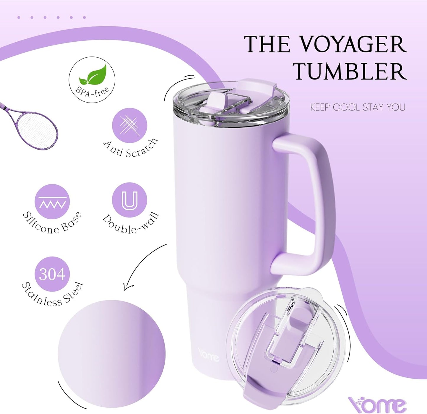 YOME 40oz Nurse Tumbler with Handle and Flip Straw | Stainless Steel Insulated Water Bottle | Keeps Drinks Cold | Dishwasher Safe | Cupholder Friendly | Gift Gym Travel Yoga