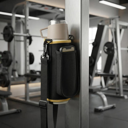 SACSTAR Magnetic Gym for Bag Water Bottle | Adjustable Strap with Phone Pocket | Hands-Free Carrier for Standard & Large Sports Bottles up to 50oz (1400ml) for Workout, Hiking, Travel