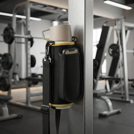 SACSTAR Magnetic Gym for Bag Water Bottle | Adjustable Strap with Phone Pocket | Hands-Free Carrier for Standard & Large Sports Bottles up to 50oz (1400ml) for Workout, Hiking, Travel