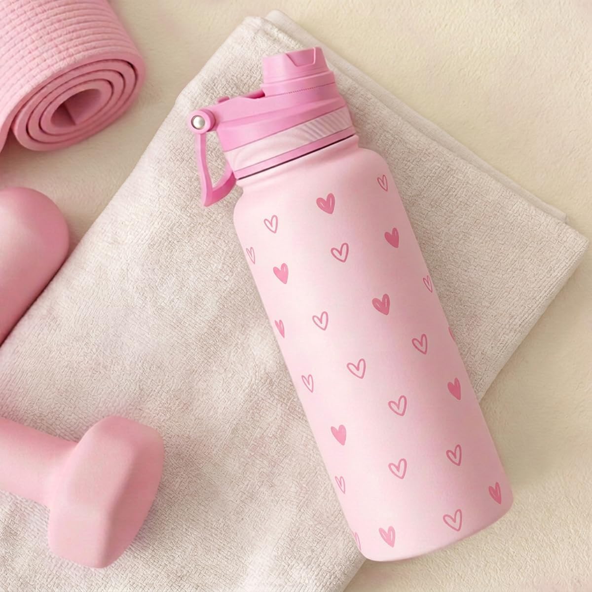SANDJEST Pickleball Stainless Steel Water Bottle with Strap 32oz, Insulated Bottles with Straw and Spout Lid for Gym Sports Travel Outdoor, Gifts for Women Girls Birthday Christmas