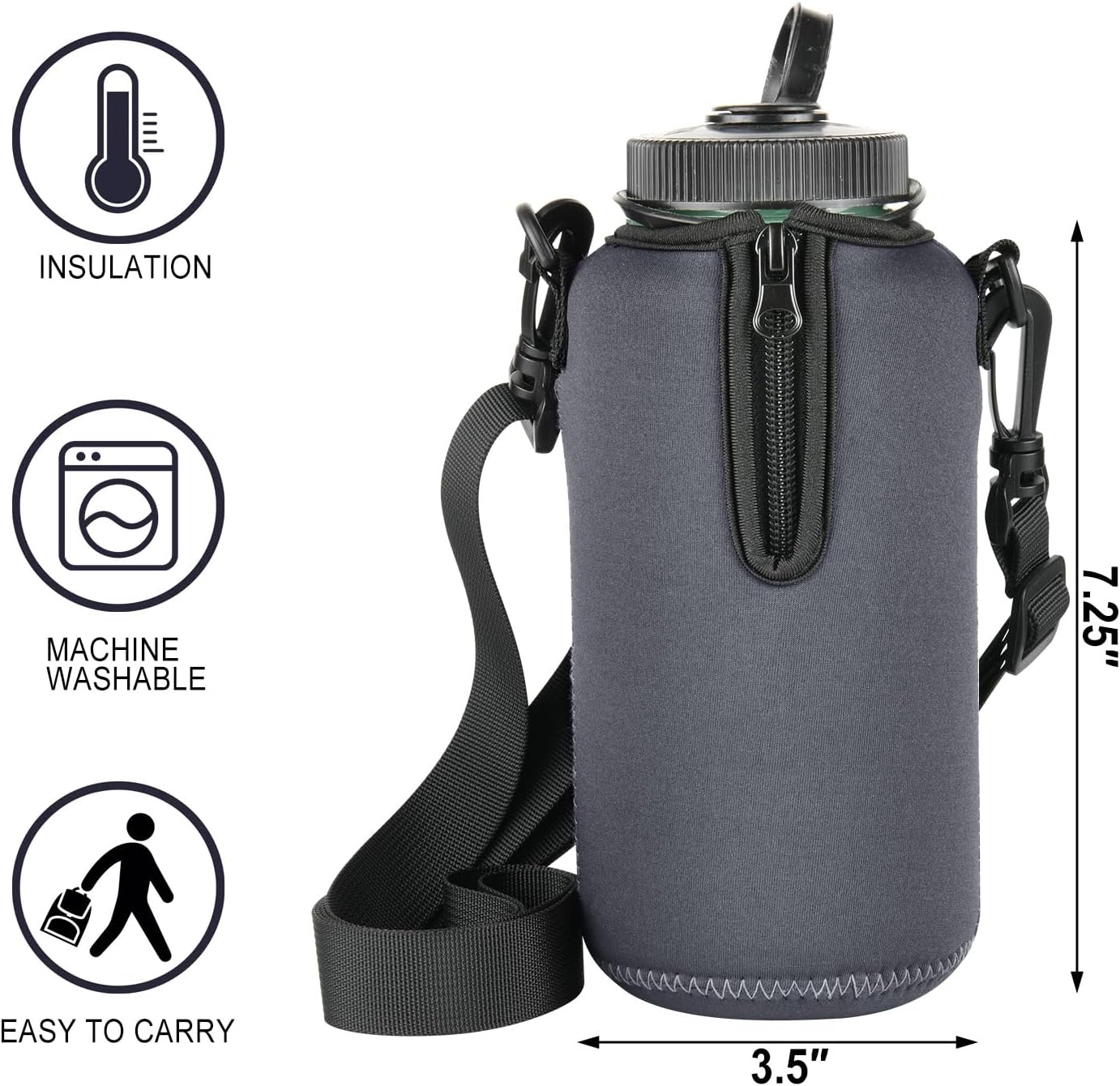 Beautyflier Neoprene Water Bottle Sleeve Insulator Cooler, Compatible with Nalgene Water Bottle 32 OZ, with Adjustable Shoulder Strap for Hydro Flask Wide Mouth Bottle 32oz, etc.