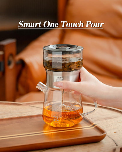 ZENS Modern Glass Infuser Teapot, One Touch Tea Maker for Loose Leaf Tea with Insulated Mug and Portable Case. Enchanted Pot Alternatives for Tea Lover Gifts