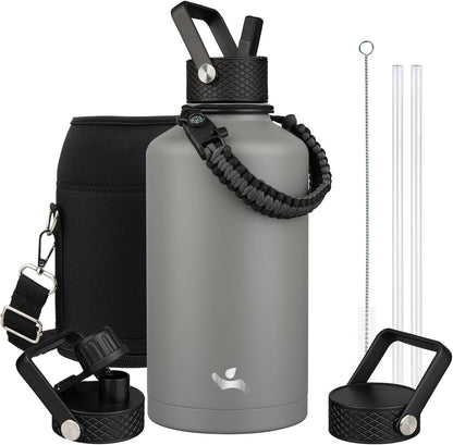 Konokyo 22oz Stainless Steel Bottles with 3 Lids Sport Insulated Water Bottle,Mint