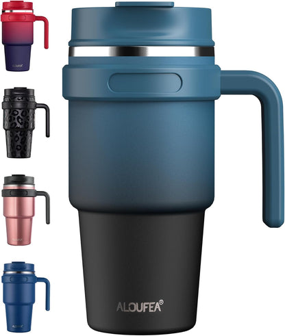 20 oz Insulated Coffee Mug Tumbler with Handle, Stainless Steel Travel Mug Tumbler with Lid and Straw,Double Wall Vacuum Leak Proof Ice Coffee Thermal Cup, Black