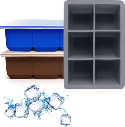 Excnorm Silicone Ice Cube Trays 3 Pack - Large Size Silicone Ice Cube Molds with Leak Proof Removable Lid Square Ice Cube Tray And BPA Free for Cocktail,Whiskey, Stackable Flexible Ice