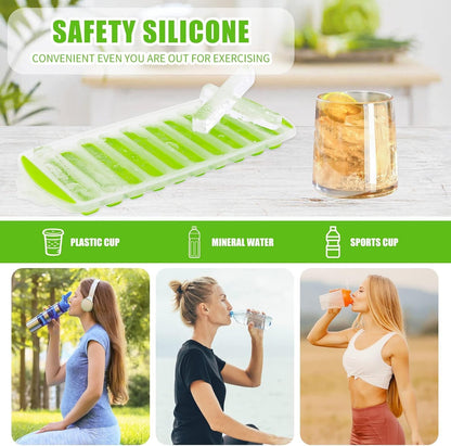 2 Pcs Long Ice Stick Tray Silicone with Lid,Water Bottle Ice Cube Tray with Easy Push and Pop Out Material, Ideal for Sports and Water Bottles