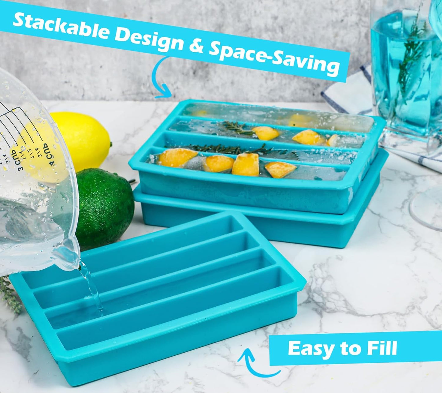 Webake Silicone Ice Cube Trays for Water Bottles Ice Cube Mold 12 Cavity, Easy Release Long Ice Cube Sticks For Bottled Beverage, Soda, Sport Drinks, Burritos Egg, Pack of 3