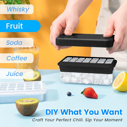 Ice Cube Tray with Lid and Bin, PHINOX 56 pcs Ice Trays for Freezer, Ice Cube Trays for Freezer with 2 trays, Container, Lid & Ice Scoop, BPA Free