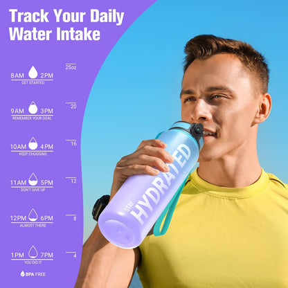 Sahara Sailor Water Bottle 32oz, Durable and Leakproof Water Bottles Motivational with Time Marker, Tritan, BPA Free, Wide Mouth with Easy Clean Brush for Gym, Travel, Home, School, Office (1 Bottle)