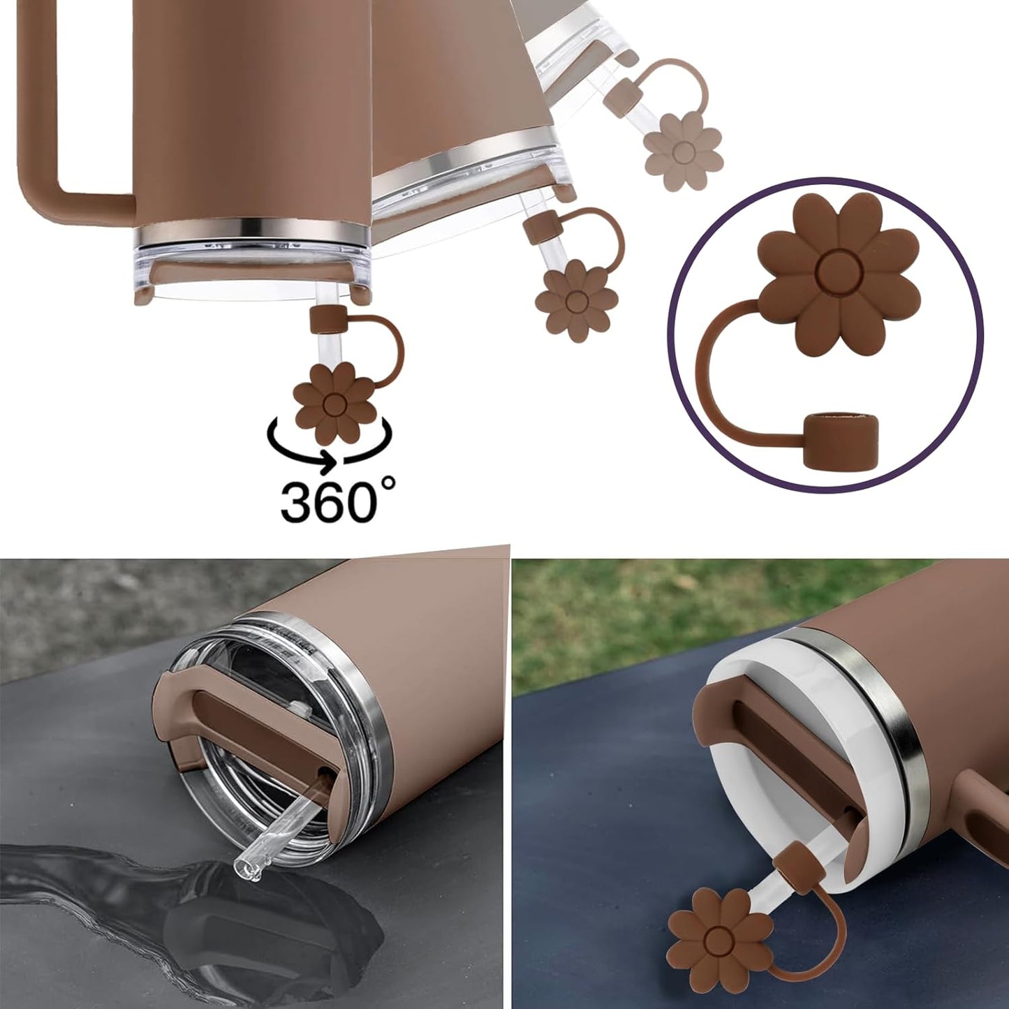 Flower Straw Covers Toppers for Stanley Cups 30&40 Oz Tumbler with Handle Accessories 4PCS Silicone Straw Caps Reusable Straws Tips Protectors for Stanley Cup 10mm 0.4in Straws,Off White