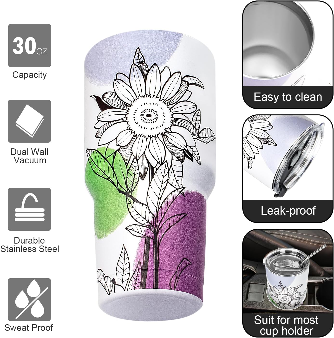 20oz Tumbler with Lid and Straw Double Wall Powder Coated Vacuum Insulated Coffee Tumbler Stainless Steel Insulated Travel Coffee Mug Spill-Proof Thermal Cup for Hot and Cold Beverage,Black